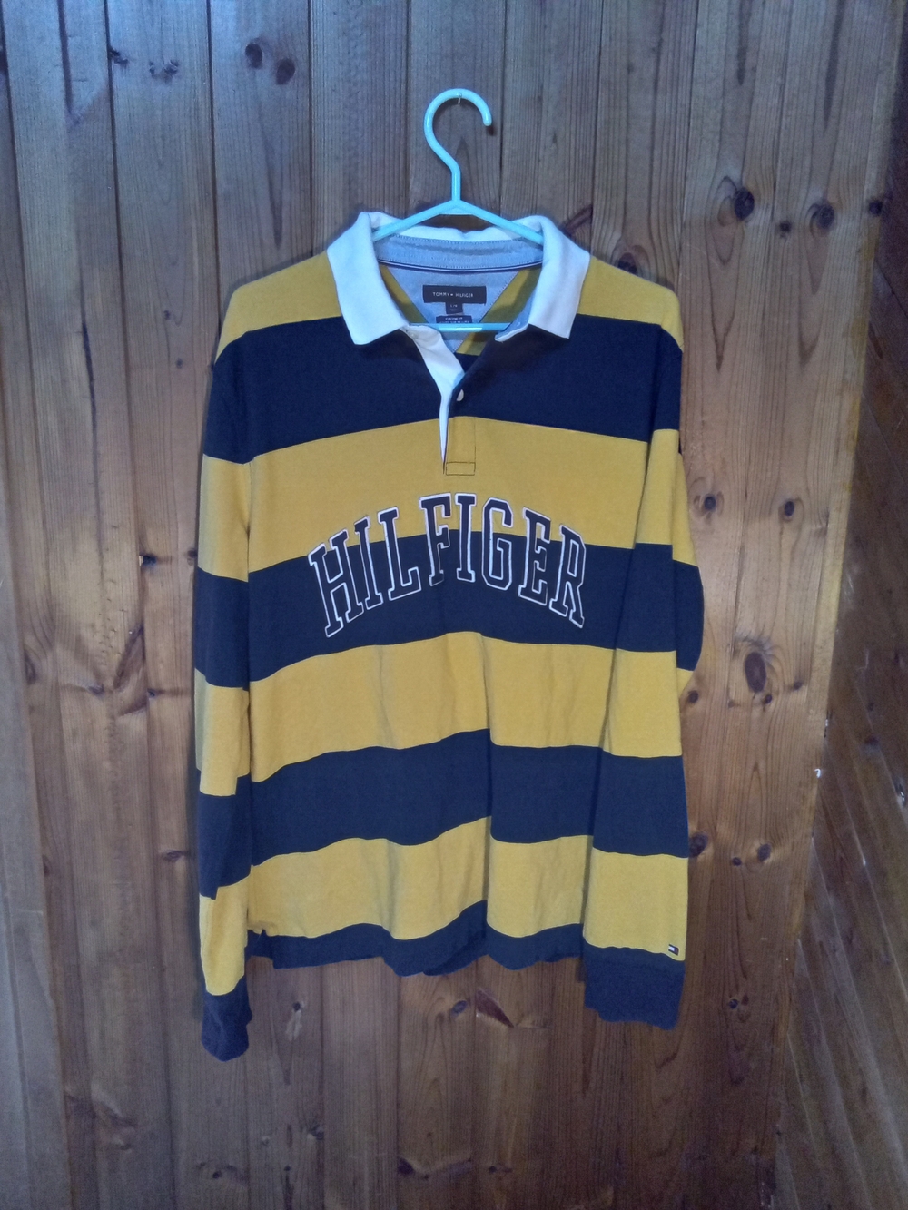 Tommy Hilfiger Yellow and Navy Striped Rugby Polo